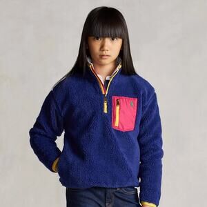 New Girls Polo Ralph Lauren Sherpa Quarter-Zip Jumper Sweater Size 5 $98.50